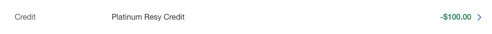 Amex statement showing a Platinum Resy Credit of -$100.00